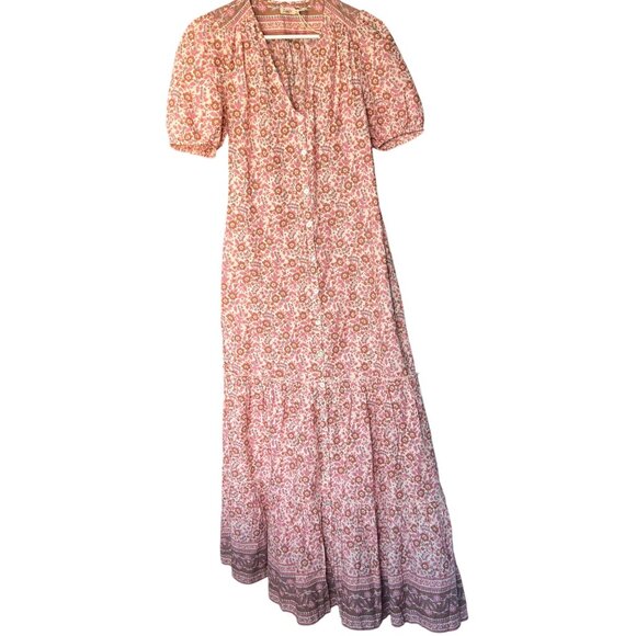 Faherty Orinda Earth Block Floral Maxi Dress A-line Silhouette Size XS New - Picture 11 of 16
